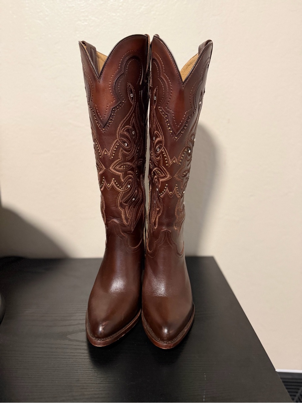 Women's Brown Leather Western Knee-High Boots